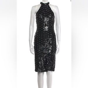 Alice and Olivia NWT. Black embellished sequin and crystal halter midi dress